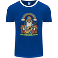 Trippy Guitar Hippy Gnome Magic Mushrooms Mens Ringer T-Shirt FotL Royal Blue/White