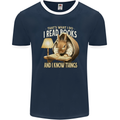 I Read Books & Know Things Bookworm Rabbit Mens Ringer T-Shirt FotL Navy Blue/White