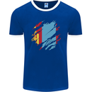 Torn Mongolia Flag Mongolian Day Football Mens Ringer T-Shirt FotL Royal Blue/White