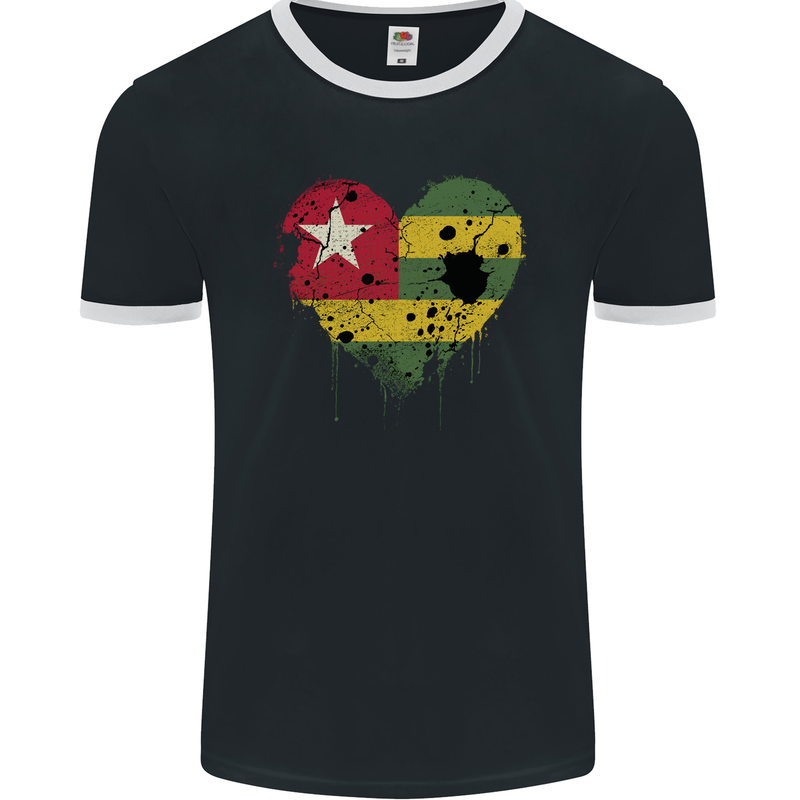 Love Togo Flag Togolese Day Football Mens Ringer T-Shirt FotL Black/White