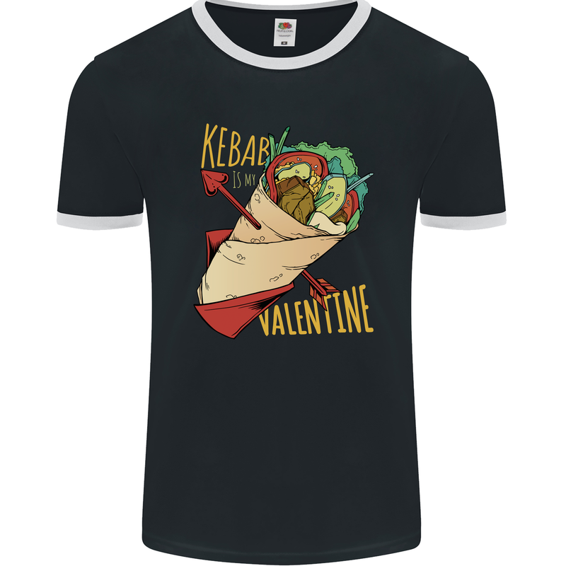 Anti Valentines Day Singles Day Kebab Mens Ringer T-Shirt FotL Black/White