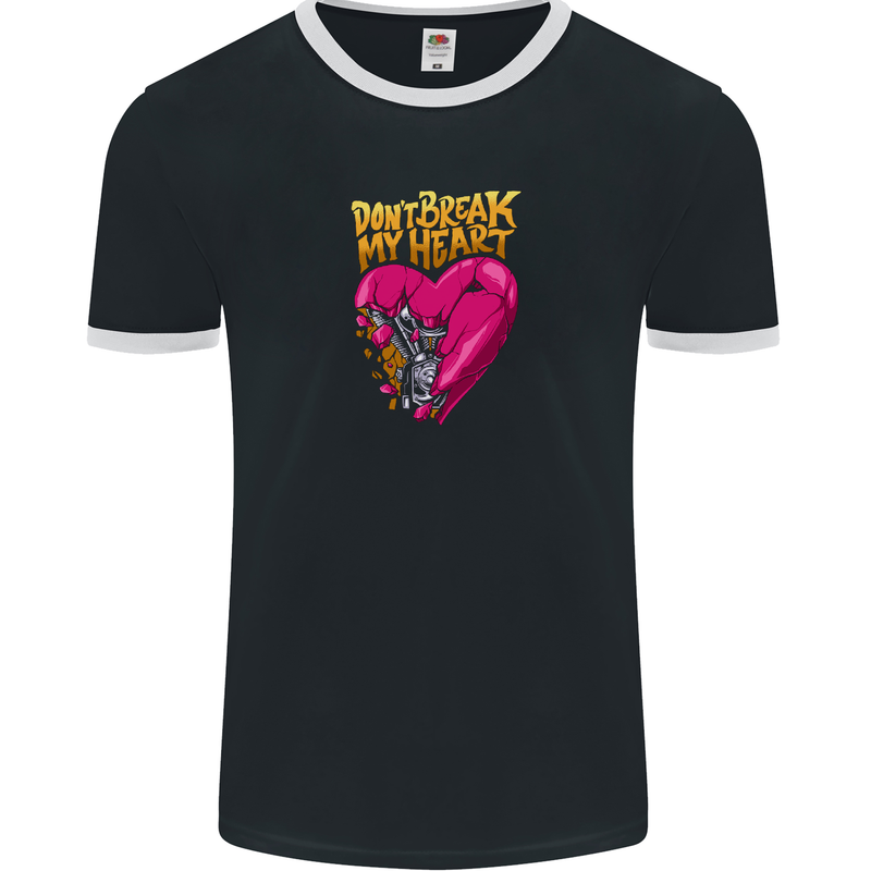 Broken Engine Heart Biker Motorbike Motorcycle Mens Ringer T-Shirt FotL Black/White