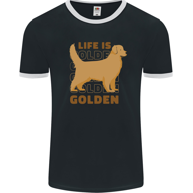 Life is Golden Retriever Dog Mens Ringer T-Shirt FotL Black/White