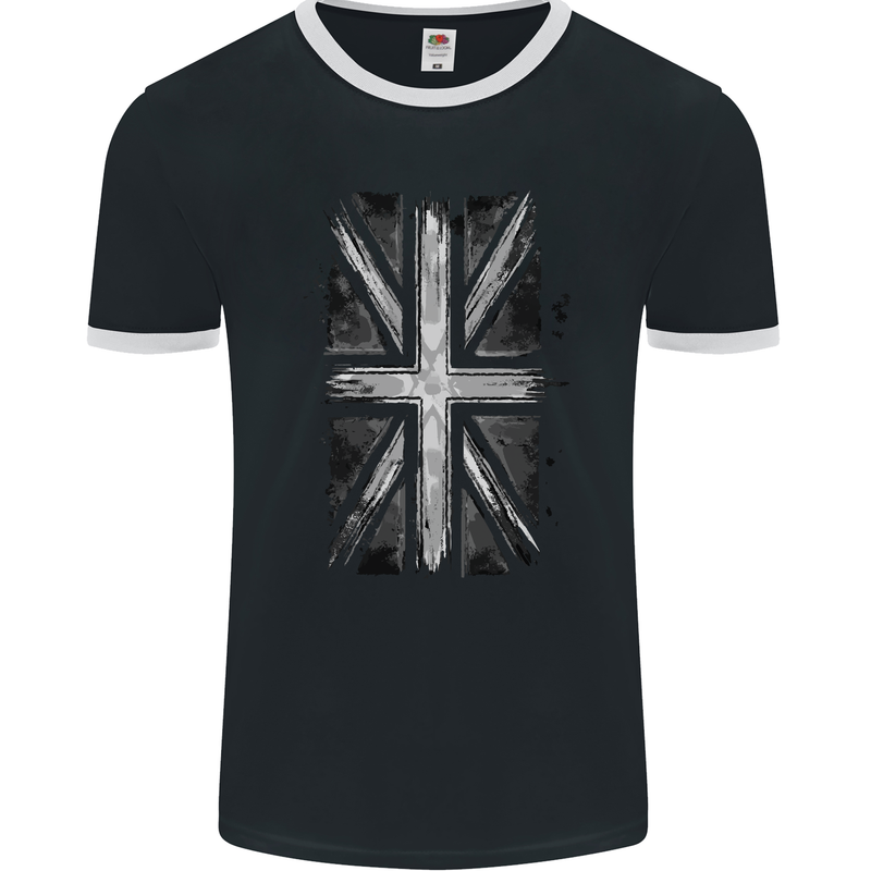 Union Jack Flag GB British UK Great Britain Mens Ringer T-Shirt FotL Black/White