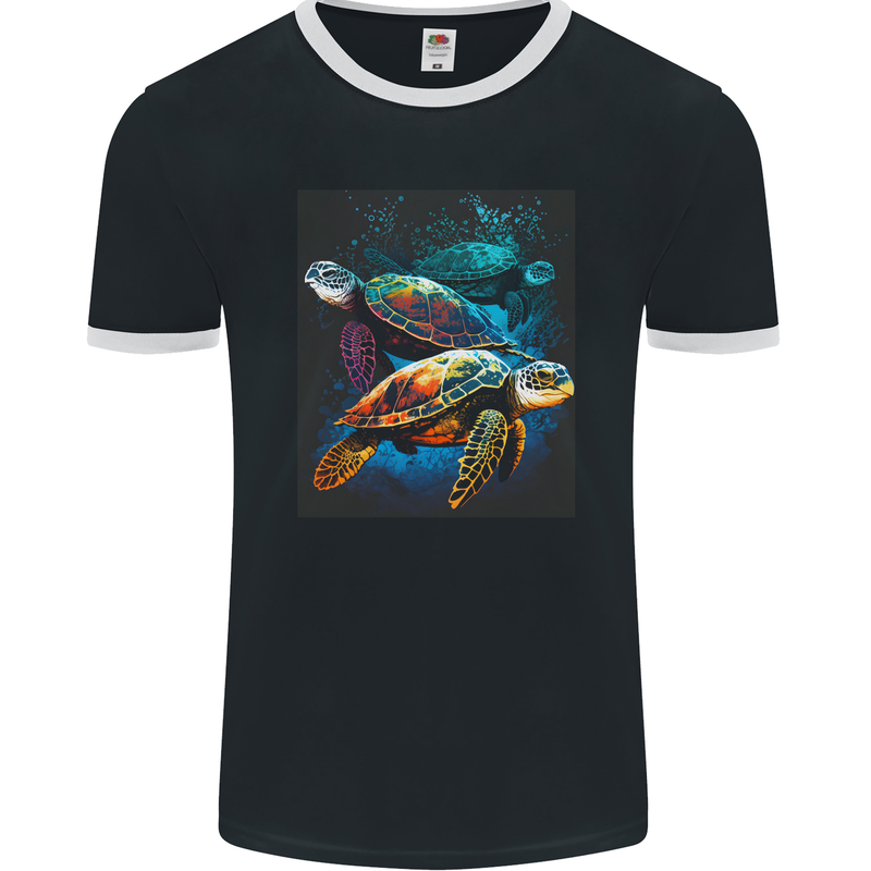 A Colourful Bale of Turtles Mens Ringer T-Shirt FotL Black/White