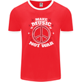 Make Music Not War Peace Hippy Rock Anti-war Mens Ringer T-Shirt FotL Red/White