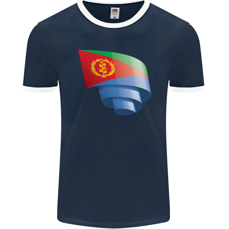 Curled Eritrean Flag Eritrea Flag Day Football Mens Ringer T-Shirt FotL Navy Blue/White