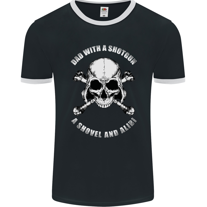 Dad With a Shovel Alibi Fathers Day Skull Mens Ringer T-Shirt FotL Black/White