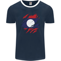 Torn Laos Flag Laotian Day Football Mens Ringer T-Shirt FotL Navy Blue/White