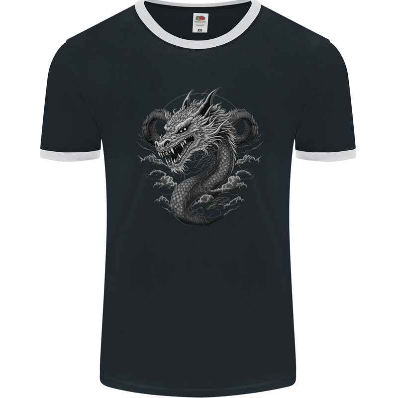 Greyscale Dragon Mens Ringer T-Shirt FotL Black/White