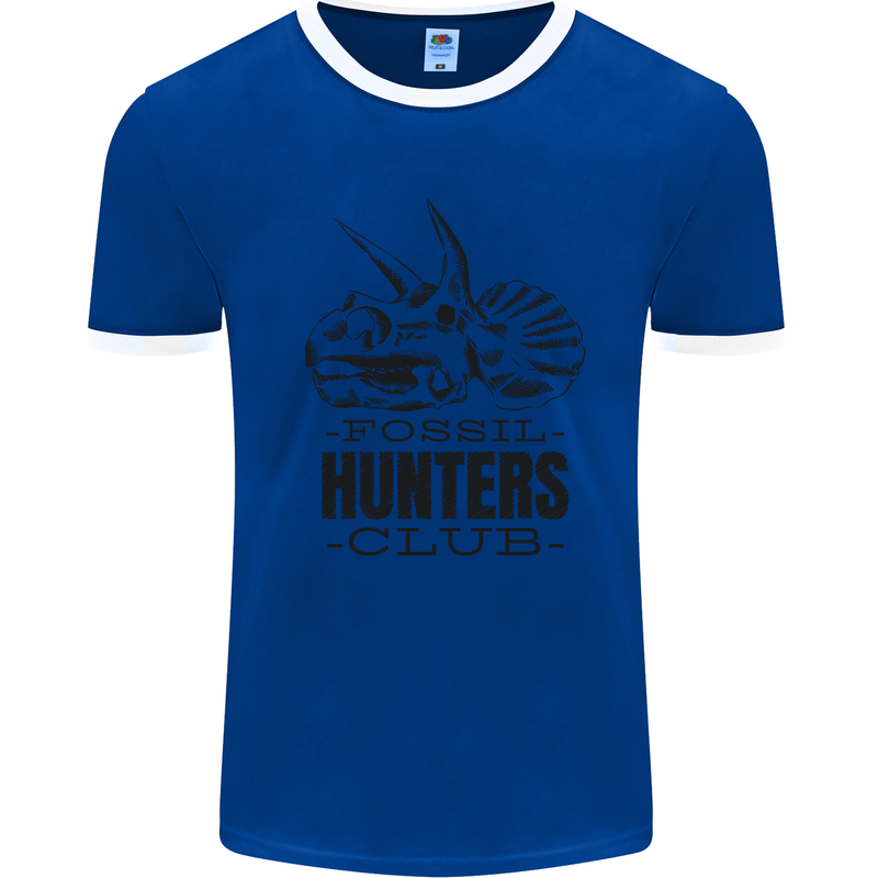 Fossil Hunters Club Paleontology Dinosaurs Mens Ringer T-Shirt Royal Blue/White