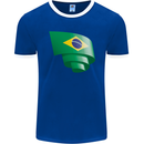 Curled Brazil Flag Brazilian Day Football Mens Ringer T-Shirt FotL Royal Blue/White