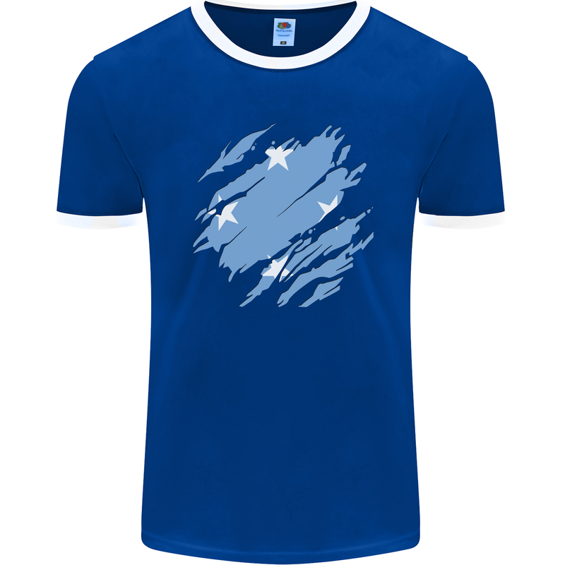 Torn Micronesia Flag Micronesian Day Football Mens Ringer T-Shirt FotL Royal Blue/White