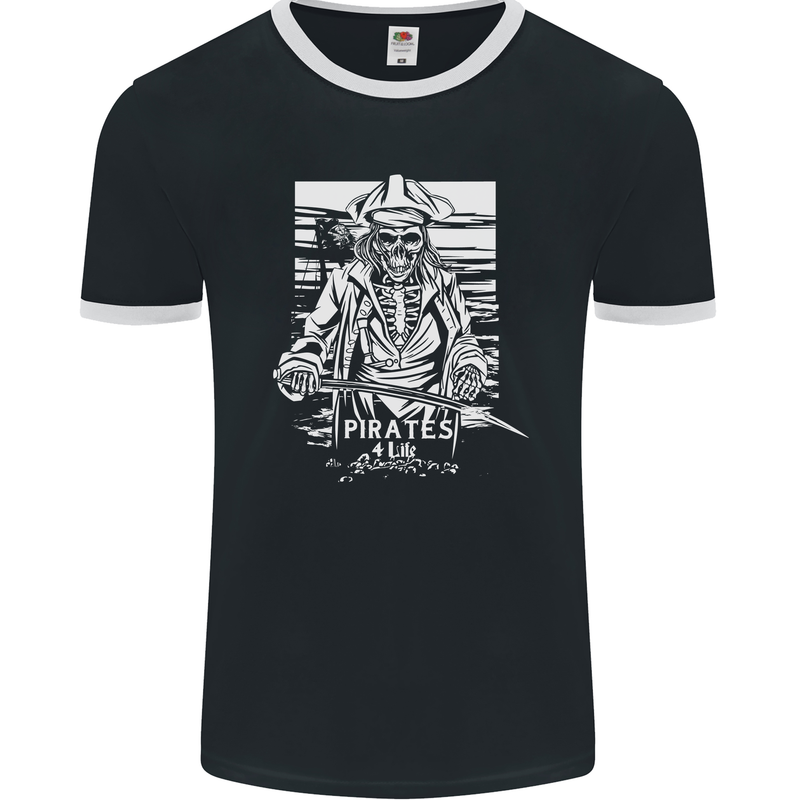 Pirates For Life Sailor Sailing Mens Ringer T-Shirt FotL Black/White