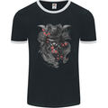 A Samurai Head with Dragons Warrior MMA Mens Ringer T-Shirt FotL Black/White