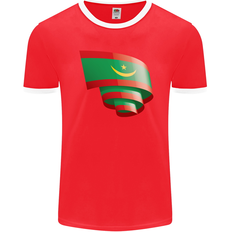 Curled Mauritania Flag Mauritanian Day Football Mens Ringer T-Shirt FotL Red/White