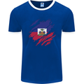 Torn Haiti Flag Haitian Day Football Mens Ringer T-Shirt FotL Royal Blue/White