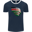 Curled Kenya Flag Kenyan Day Football Mens Ringer T-Shirt FotL Navy Blue/White
