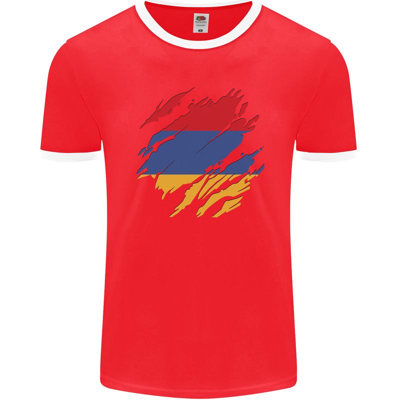 Torn Armenia Flag Armenian Day Football Mens Ringer T-Shirt FotL Red/White