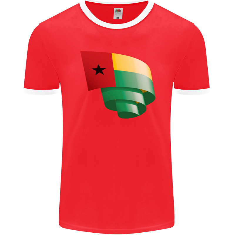 Curled Guinea-Bissau Flag Day Football Mens Ringer T-Shirt FotL Red/White