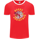 Santa On a Unicorn Funny Christmas Xmas Mens Ringer T-Shirt FotL Red/White