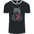 Cat in USA Scarf American Flag Mens Ringer T-Shirt FotL Black/White