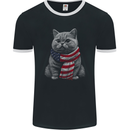 Cat in USA Scarf American Flag Mens Ringer T-Shirt FotL Black/White