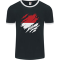 Torn Indonesia Flag Indonesian Day Football Mens Ringer T-Shirt FotL Black/White