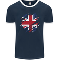 Torn British Flag Union Jack Britain Mens Ringer T-Shirt FotL Navy Blue/White