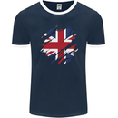 Torn British Flag Union Jack Britain Mens Ringer T-Shirt FotL Navy Blue/White