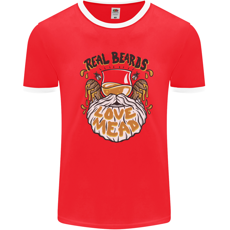 Real Beards Love Mead Funny Beer Alcohol Mens Ringer T-Shirt Red/White