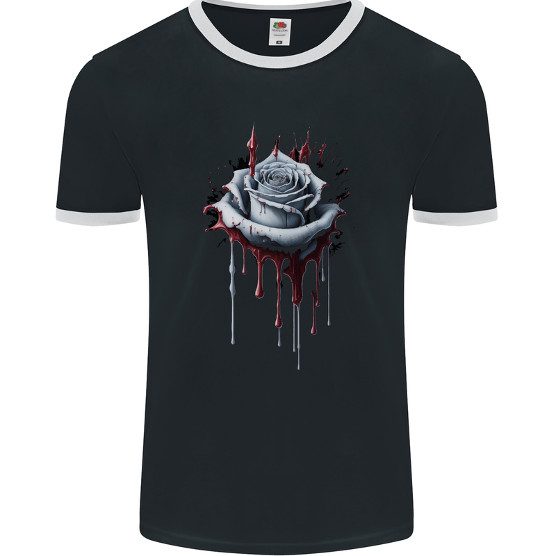 A Gothic Rose Dripping With Blood Mens Ringer T-Shirt FotL Black/White