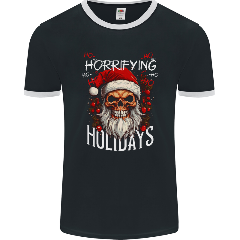 Horror Holidays Evil Santa Skull Christmas Xmas Mens Ringer T-Shirt FotL Black/White