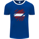 Torn Latvia Flag Latvian Day Football Mens Ringer T-Shirt FotL Royal Blue/White