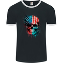 American Flag Skull USA Biker Motorcycle Veteran Mens Ringer T-Shirt FotL Black/White