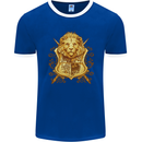 A Heraldic Lion Shield Coat of Arms Mens Ringer T-Shirt FotL Royal Blue/White