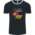 Torn Mozambique Flag Mozambican Day Football Mens Ringer T-Shirt FotL Black/White