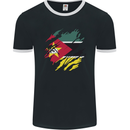 Torn Mozambique Flag Mozambican Day Football Mens Ringer T-Shirt FotL Black/White