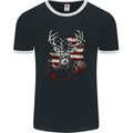 An American Deer With Flag USA Hunting Mens Ringer T-Shirt FotL Black/White