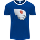 Curled Japan Flag Japanese Day Football Mens Ringer T-Shirt FotL Royal Blue/White