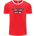 Union Jack Butterfly British Britain Flag Mens Ringer T-Shirt FotL Red/White