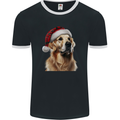 Christmas Golden Retriever Tartan Xmas Hat Dog Mens Ringer T-Shirt FotL Black/White