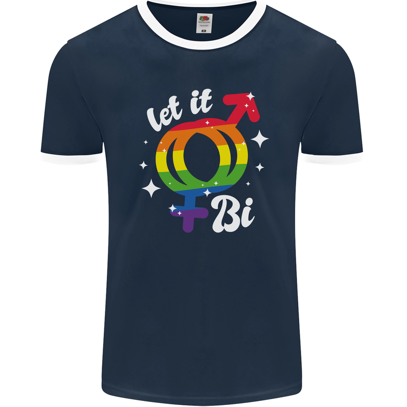 Let It Bi LGBT Gay Pride Awareness Mens Ringer T-Shirt FotL Navy Blue/White