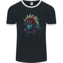 Native American Demon Indian Biker Mens Ringer T-Shirt FotL Black/White