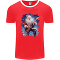 Rock Santa Playing Electric Guitar Christmas Xmas Mens Ringer T-Shirt FotL Red/White