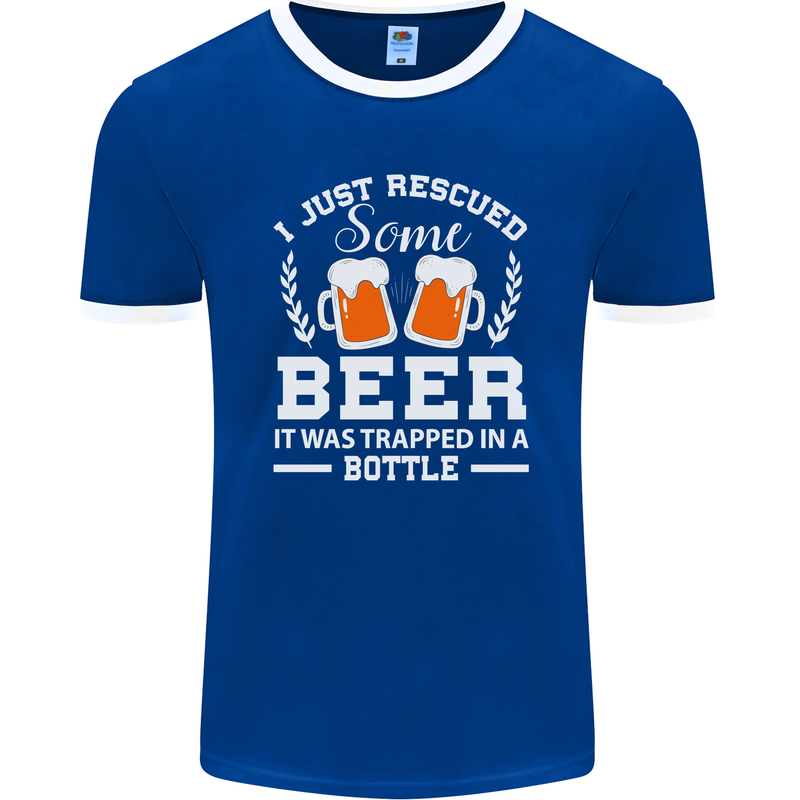 Rescued Some Beer Funny Alcohol Larger Mens Ringer T-Shirt FotL Royal Blue/White