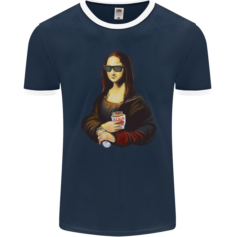 Kebab Mona Lisa Funny Food Mens Ringer T-Shirt FotL Navy Blue/White