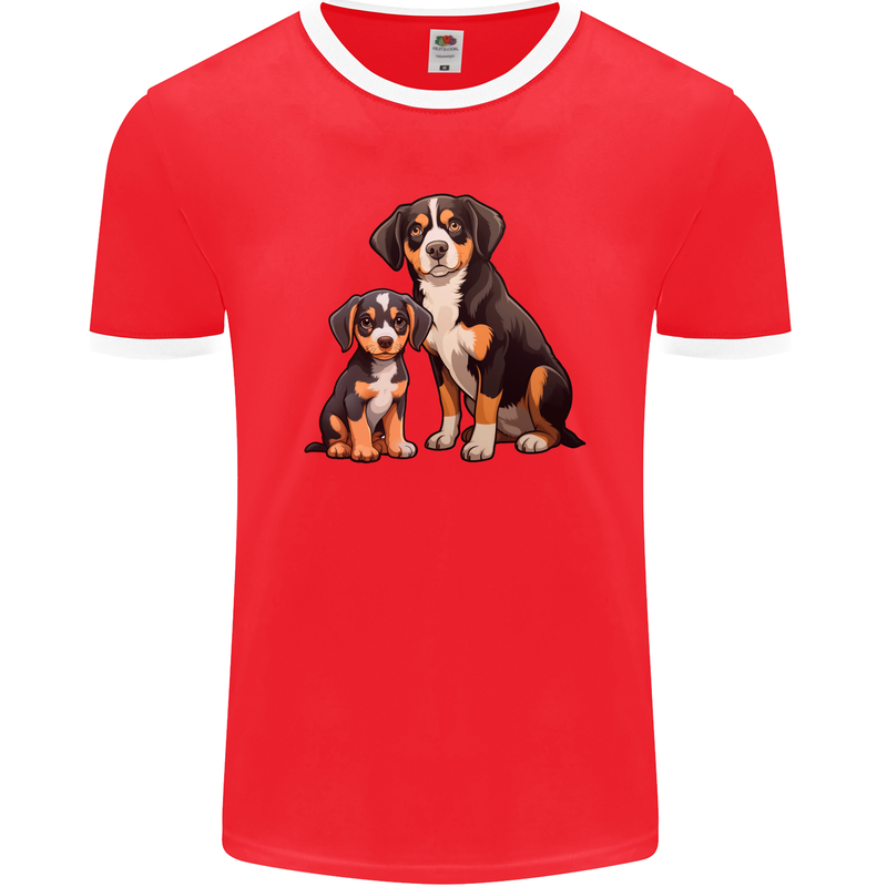 Entlebucher With Puppy Dog Mens Ringer T-Shirt FotL Red/White