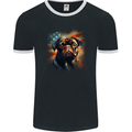 USA Pug With American Flag Dog Mens Ringer T-Shirt FotL Black/White