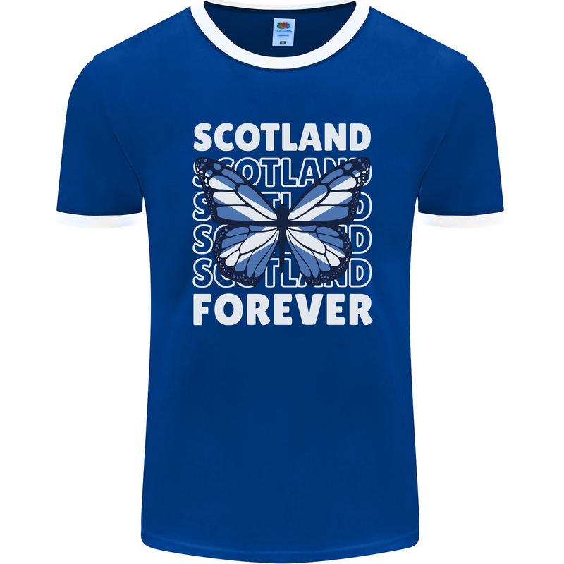 Scottish Butterfly Scotland Mens Ringer T-Shirt FotL Royal Blue/White